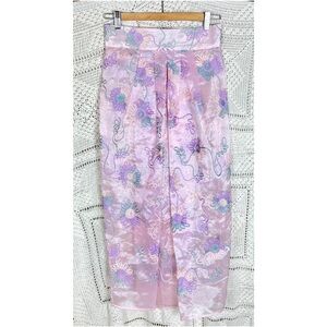 NWOT Designer Natali Women’s Maxi Skirt Sz Small Pink Floral Embroidered Overlay